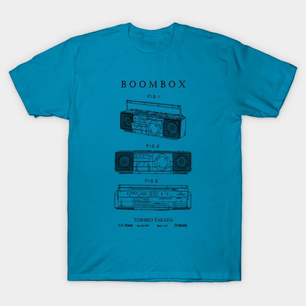 Boombox Portable Music Player Hip Hop Patent Print T-Shirt by MadebyDesign